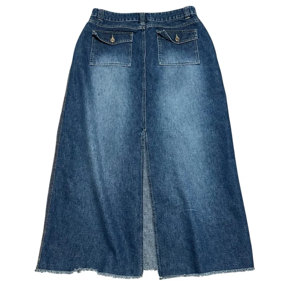 Vintage Y2K No Boundaries Blue denim maxi skirt with pockets size 11 - Picture 2 of 8